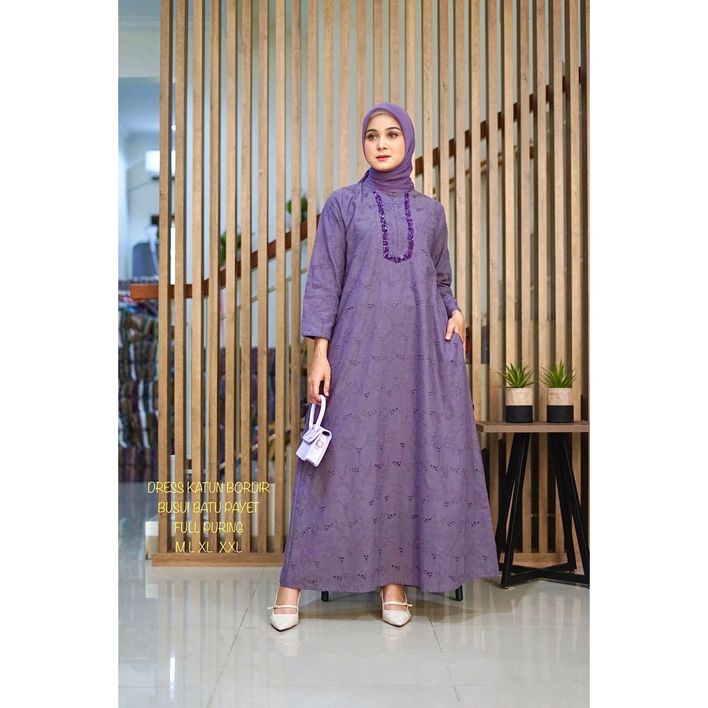 Gamis wanita terbaru batu payet busui katun bordir premium ori brand kamari -  Gamis wanita jumbo te