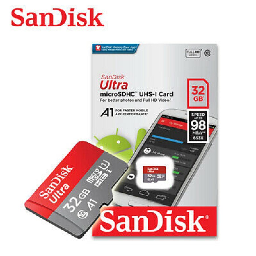 Micro Sd Sandisk Ultra Merah 32GB Class 10 98mb/s microSDHC Card UHS-I