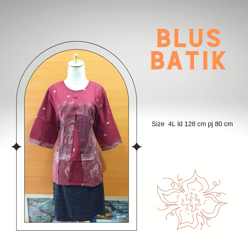 Blouse Batik Merah wanita jumbo lengan 3/4