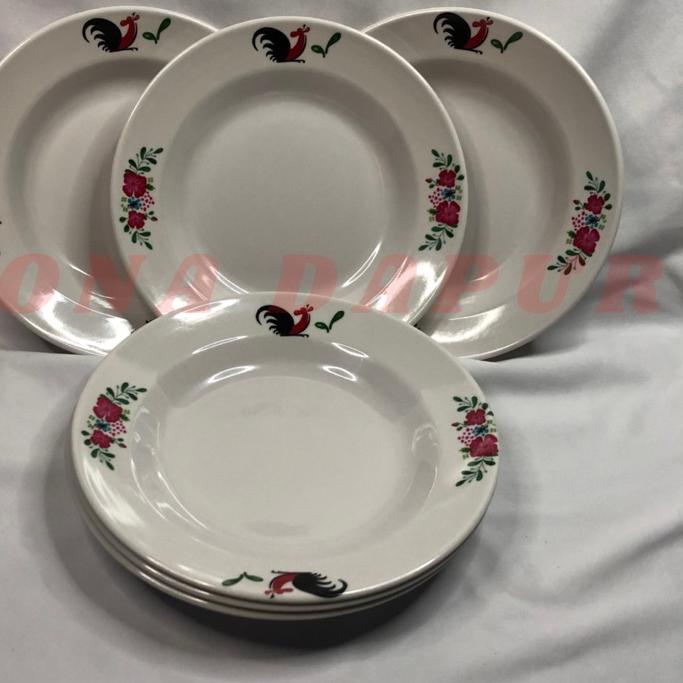 ◘ (6 pcs / 1 Lusin) Piring Makan Melamin Cap Ayam Jago, Piring Melamine Bulat Ayam Jago, Piring Maka