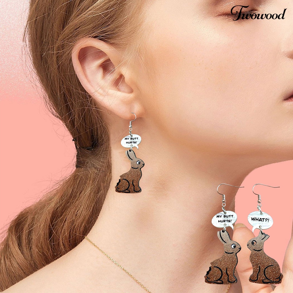 Twowood 1pasang Liontin Anting Kartun Hewan Liontin Eye-catching Geometris Menarik Telinga Dekorasi Akrilik Paskah Perhiasan Cokelat Kelinci Rabbit Earrings Perhiasan Aksesori