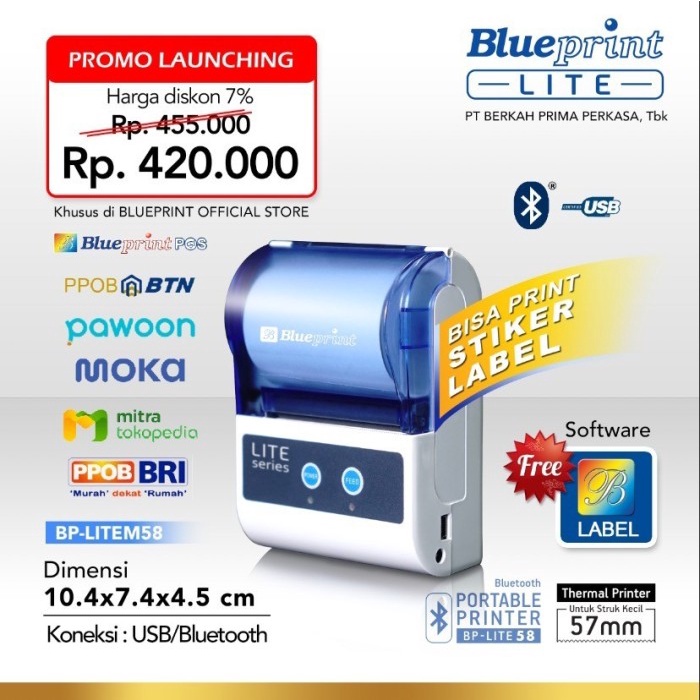 Terlaris Printer Thermal Portable Blueprint Lite58 / Lite-58 Bluetooth