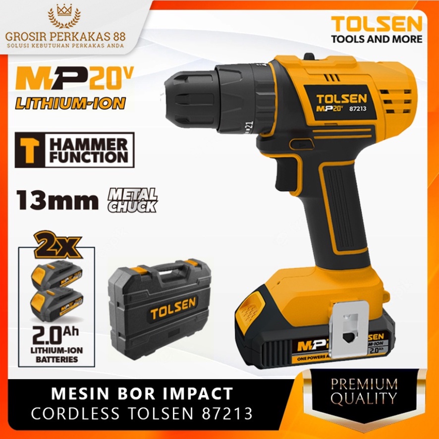Bor Cordless Impact Cas Bobok Tolsen 87213 Tanpa Kabel Ces Baterai