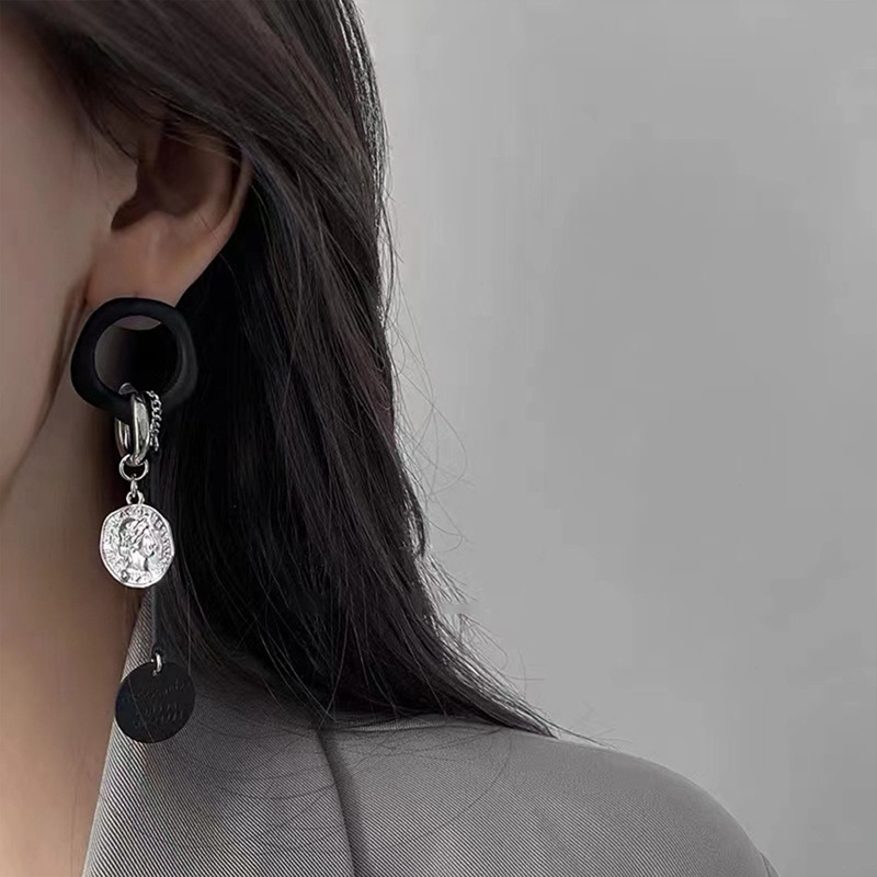 Anting Liontin Potret Panjang Hitam Eropa Dan Amerika Serikat Temperamen Kepribadian Fashion Anting Rumbai Wanita Perhiasan Hadiah