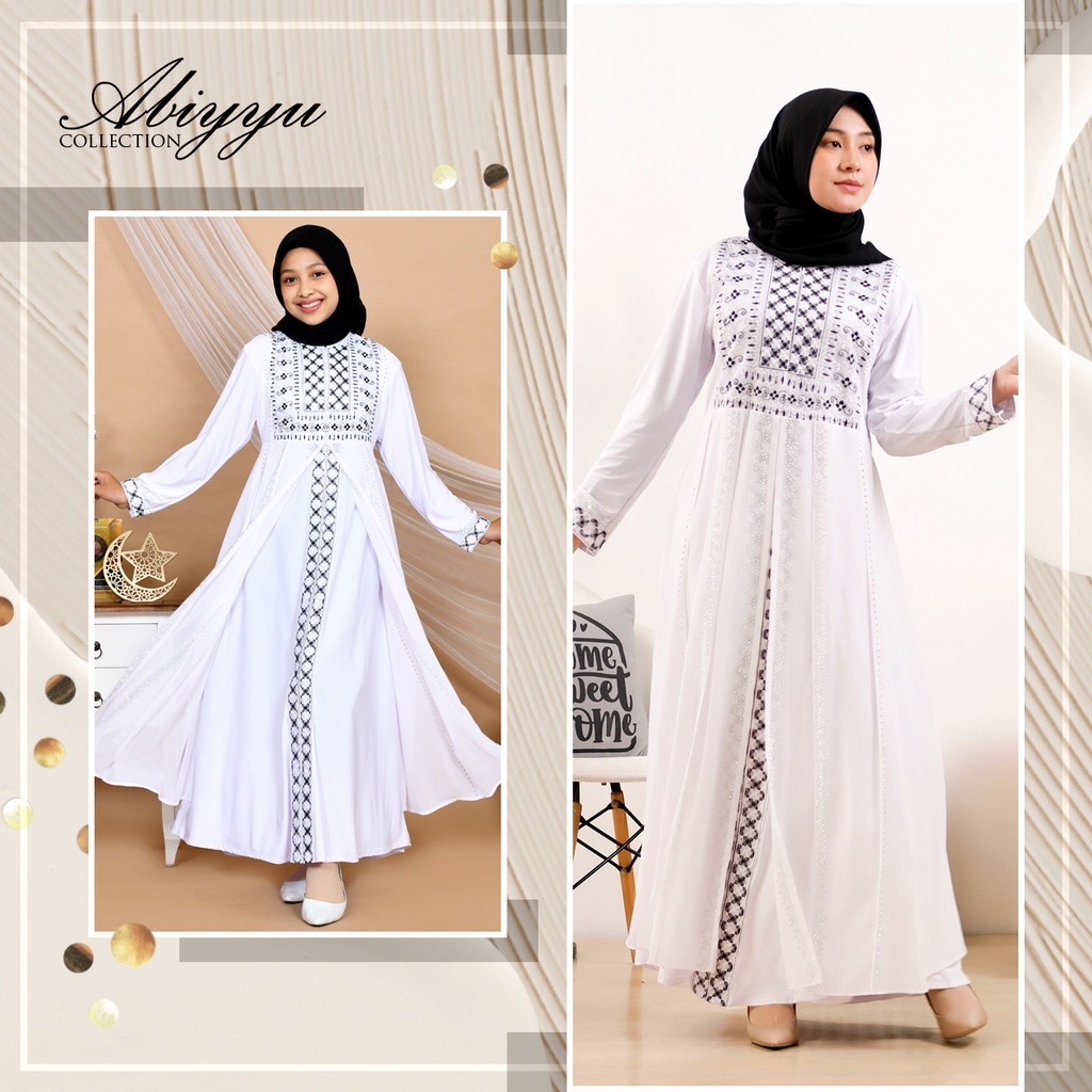 Abiyyuco TA9020P | Abaya Turkey Anak, Remaja, dan Dewasa khusus warna Putih, Gamis Turki terbaru mewah