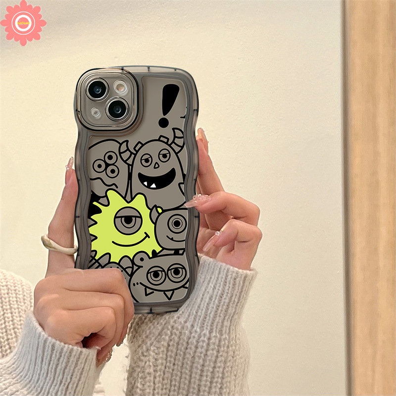 IPHONE Kartun Imut Little Monter Case Kompatibel Untuk Iphone11Xr 8 6 14 7 6s Plus 7Plus X13 11 12 14 Pro Max XS Max SE 2020 Lembut Tpu Wavy Edge Back Cover