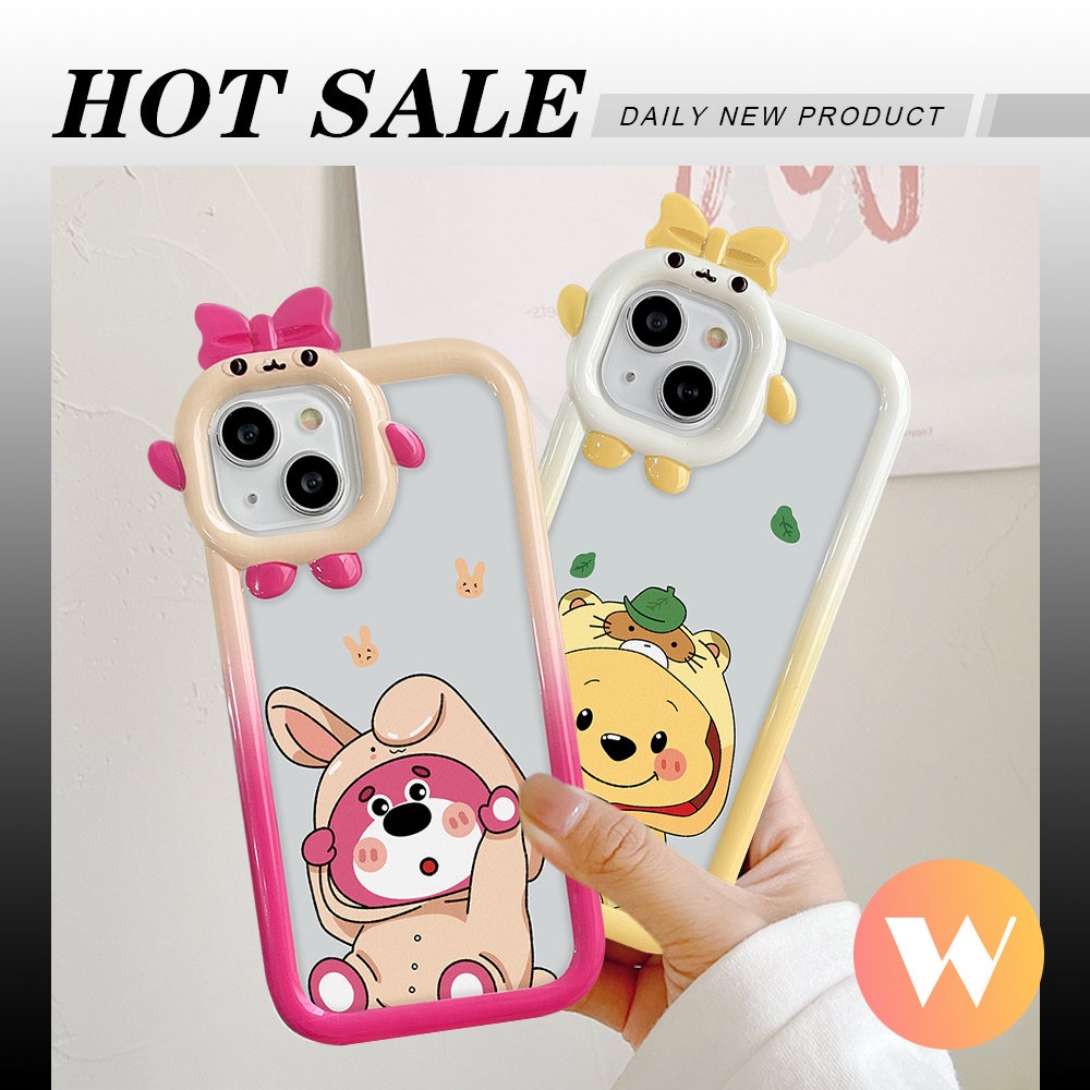 IPHONE 3d Bow-knot Little Monster Lens Soft Tpu Case Kompatibel Untuk Iphone11 13 12 14 Pro Max XR 78 6s 14 6 Plus X XS Max SE 2020 Cute Strawberry Bear Manyo Winnie The Pooh Cover