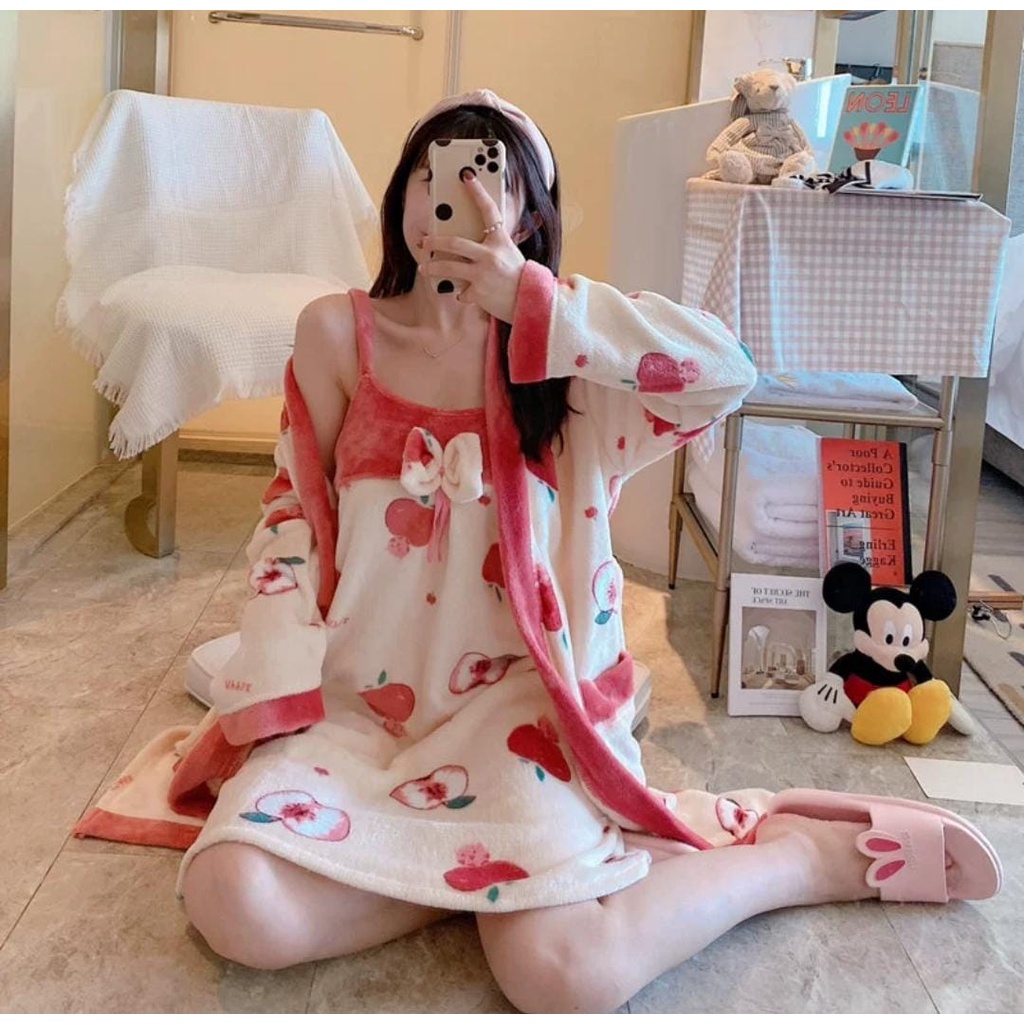 Kimono handuk bludru/kimono bulu include inner/kimono wanita lingerie