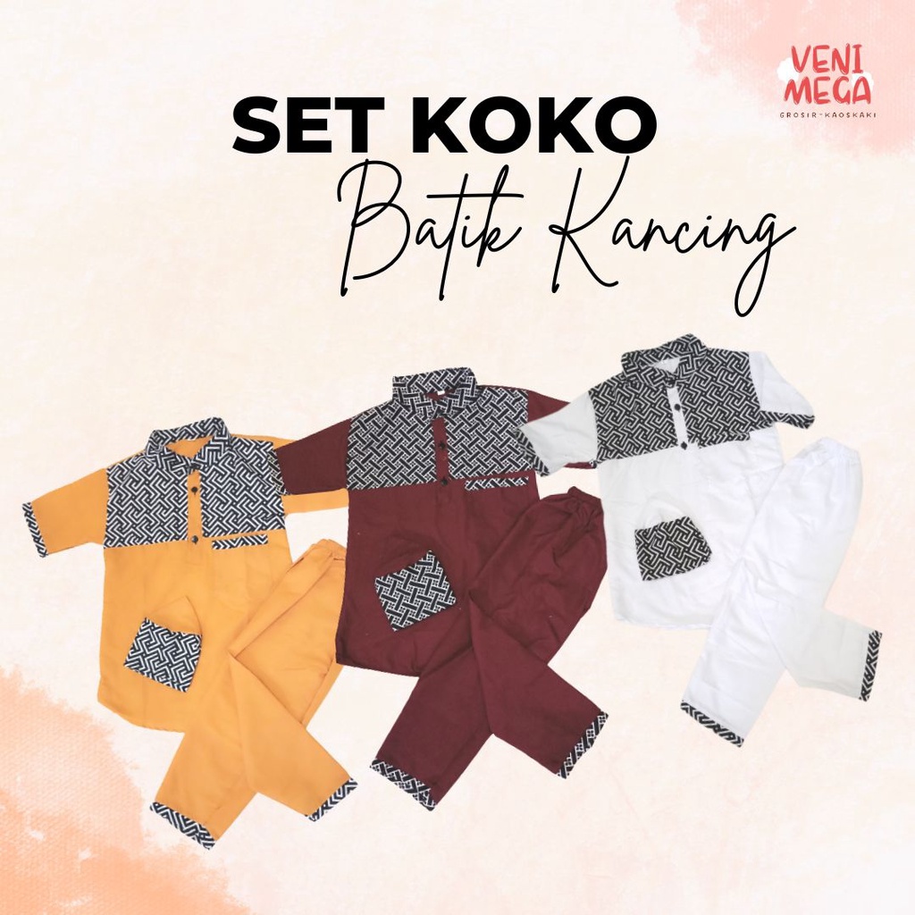 Baju Koko Anak Setelan Kurta Anak Pakaian Muslim Anak Laki laki Batik Kancing 2 - 12 Tahun