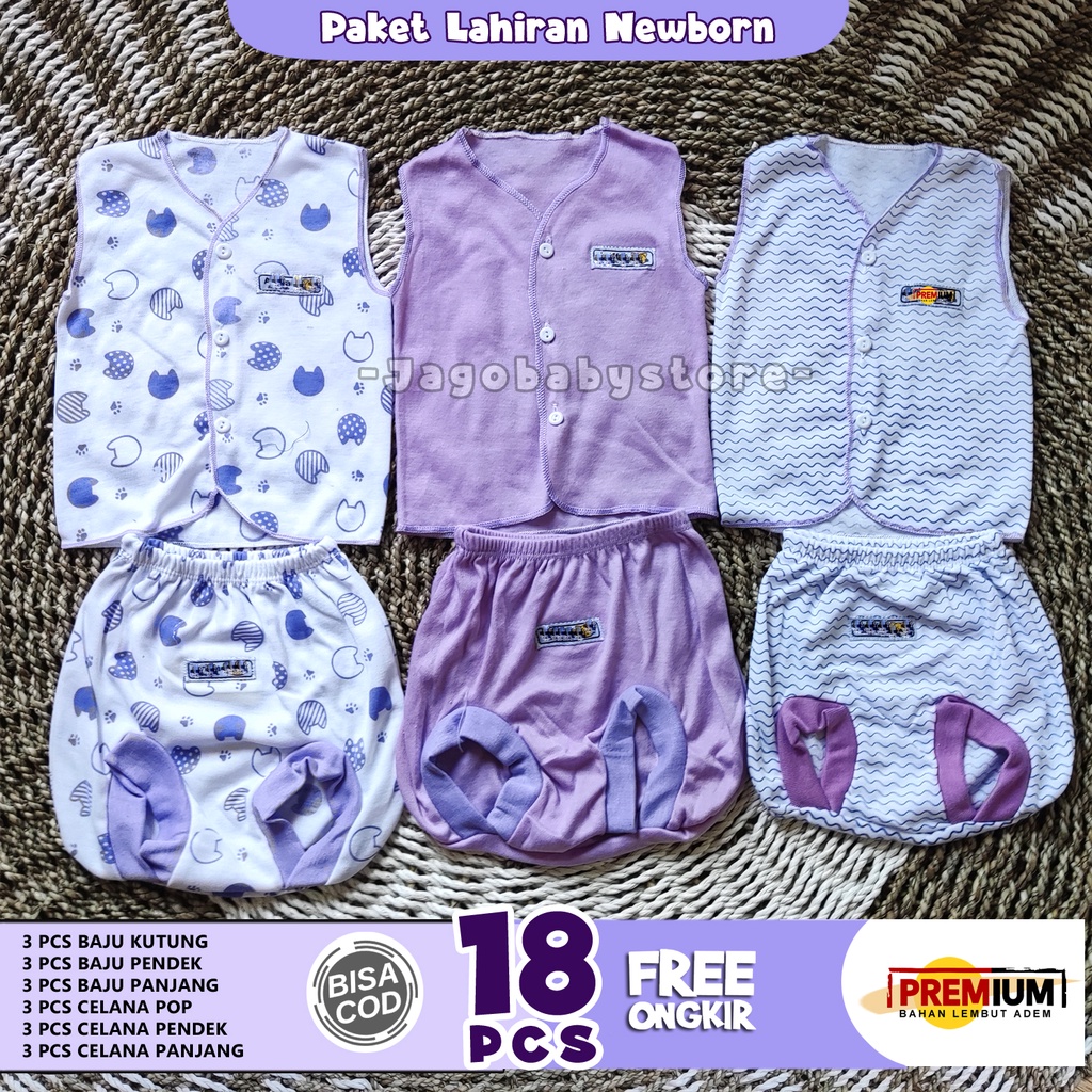 18 Pcs Baju Bayi Paket Melahirkan Pakey Lahiran Newborn Warna Ungu Cantik