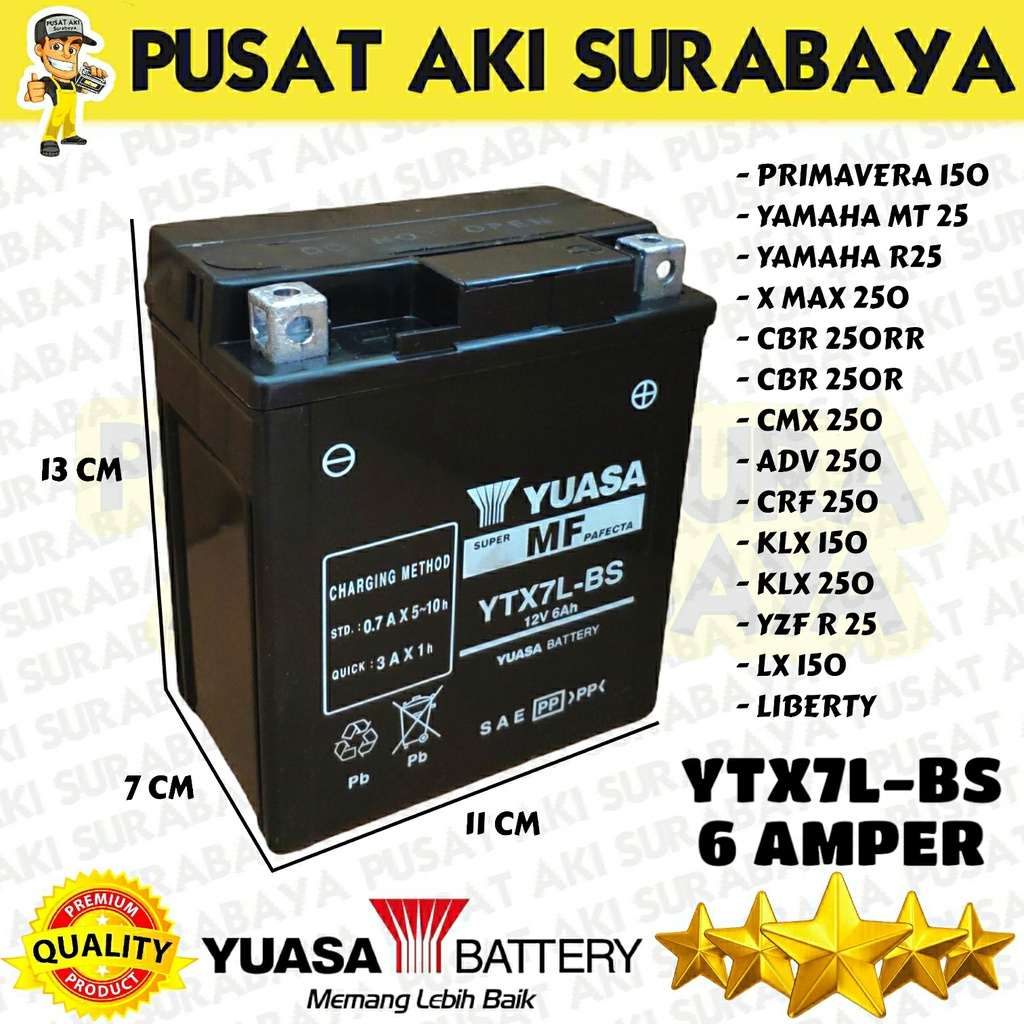 YUASA YTX7L - BS ACCU ORIGINAL BERKUALITAS TINGGI UNTUK MOTOR CMX 250 ADV 250 CRF 250 KLX 250 YZF R25 MBTX7U