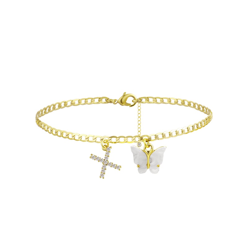 Gelang Kaki Inisial Kupu-Kupu Handmade Rantai Kuba Kupu Putih 26huruf Initial Anklets Pantai Perhiasan Kado Wanita Remaja Perempuan
