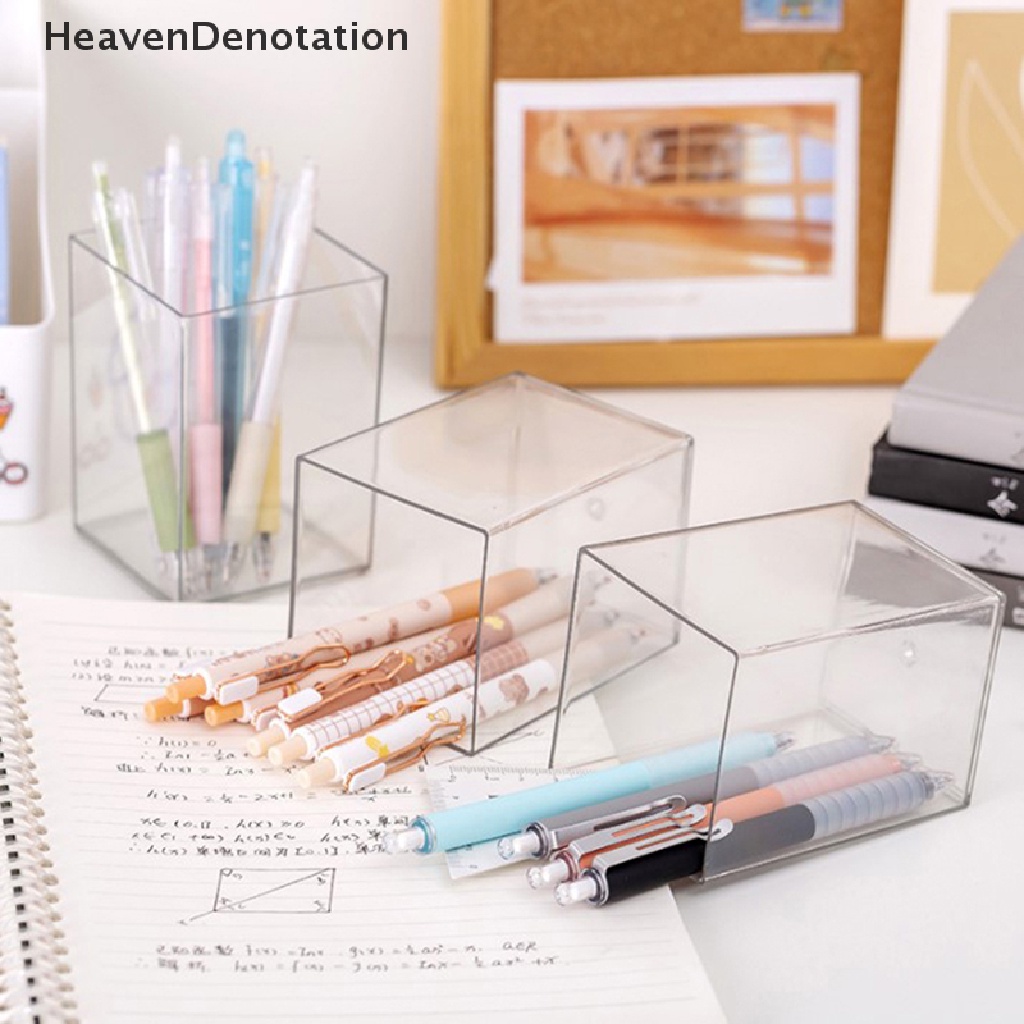 [HeavenDenotation] Wadah Pena Akrilik Padat al Desktop Makeup Brush Wadah Tempat Pensil Perlengkapan Rumah Pena Organizer Pen Pot HDV