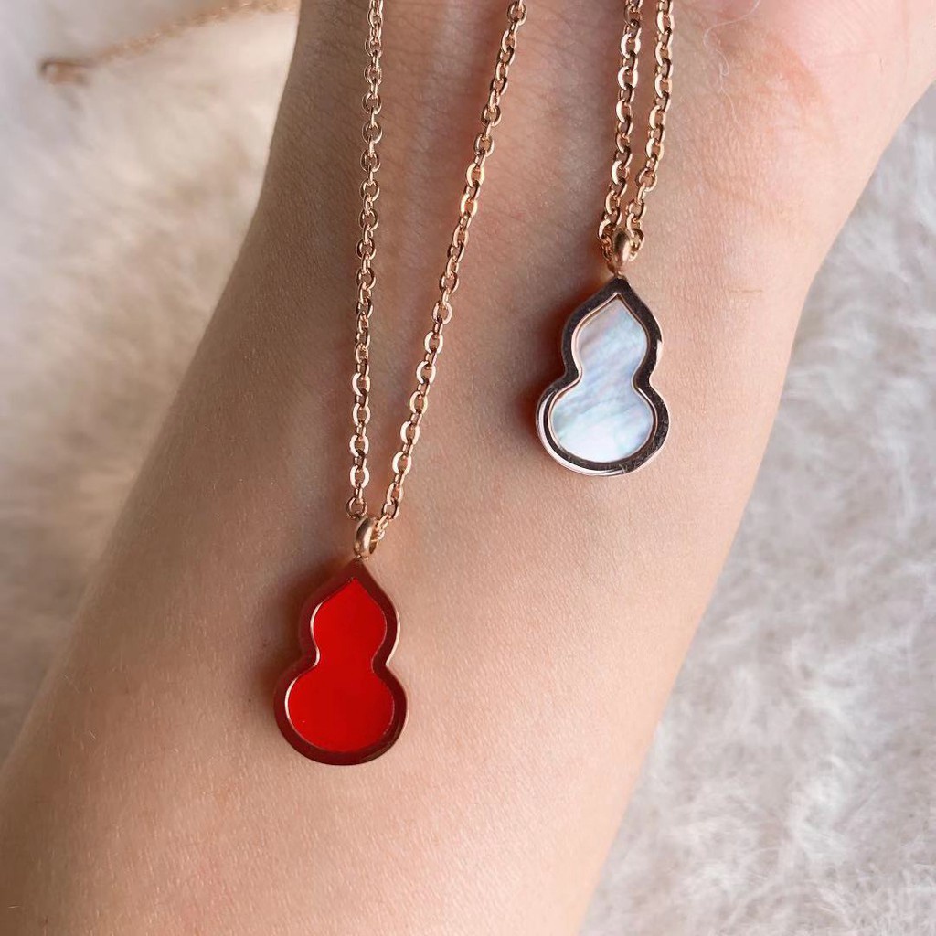 Kalung Rantai Dengan Liontin Onyx / Mutiara Warna Merah / Putih Untuk Wanita | Bahan Titanium Steel | Perhiasan Bahan Stainless Steel Untuk Wanita