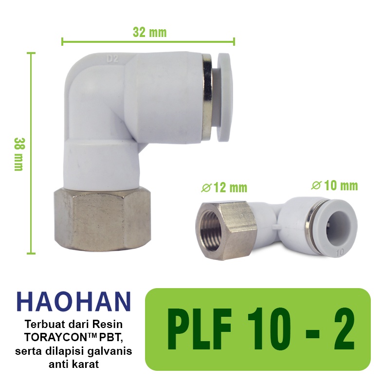 PL Elbow Fitting Dorong Pneumatic 90 Derajat FITTING ELBOW PNEUMATIC SELANG PLF FEMALE