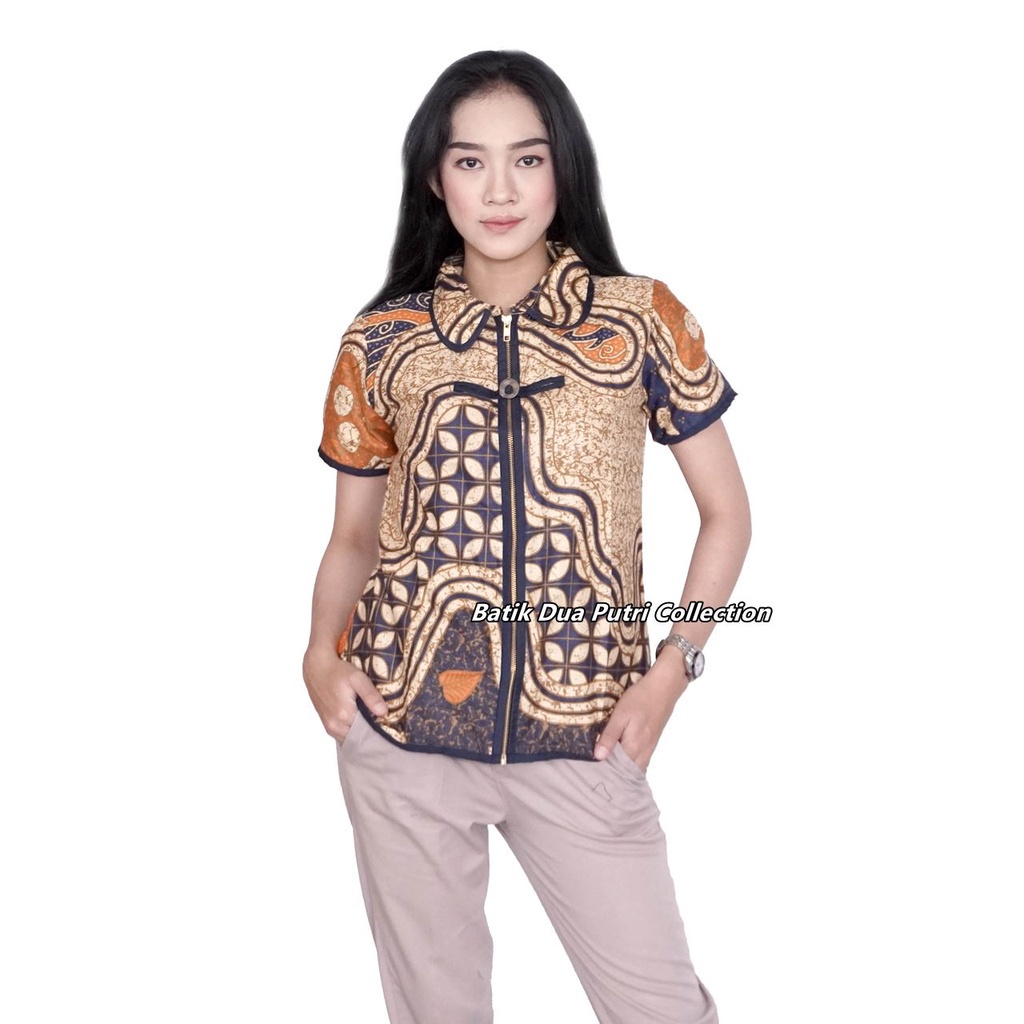 Atasan Batik Wanita Blouse Batik Resleting Depan Batik Dua Putri