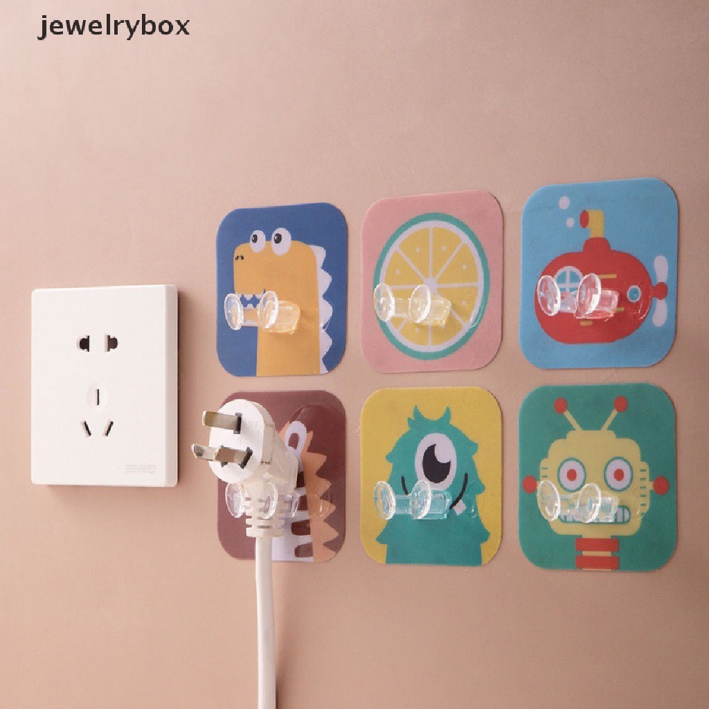 [jewelrybox] Kartun Plug Hook Dinding Perekat Diri Penyimpanan Kabel Listrik Menempel Hook Butik Acak