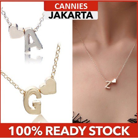 Kalung Liontin Hati Cinta huruf a-t gold korean fashion simple