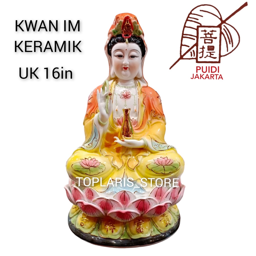 Patung Kwan Im Duduk Keramik Taiwan 16in TPO
