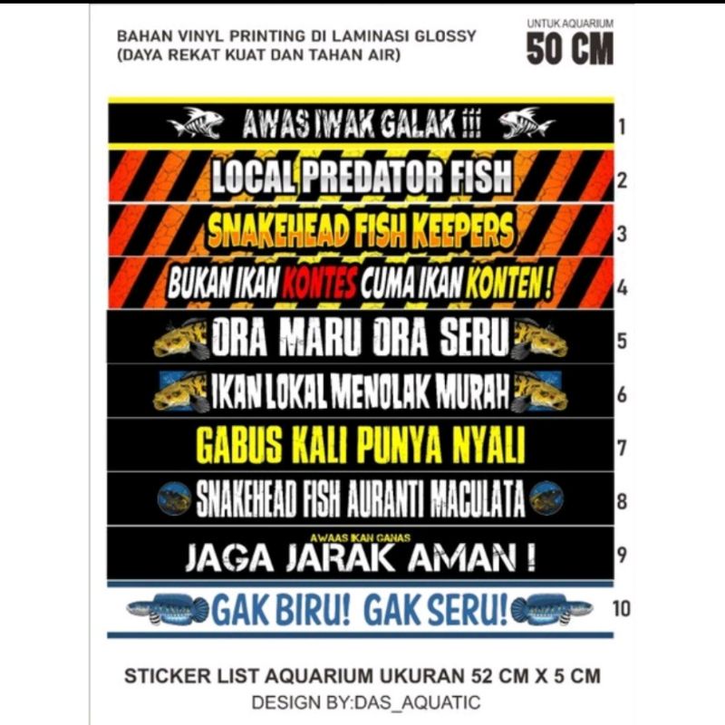 sticker printing list aquarium 50cm