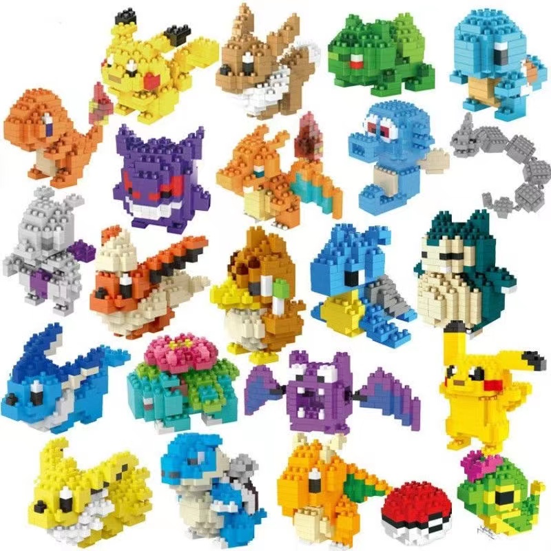 Pokemon Pikachu Charmander Micro Mini Diamond Block Baru DIY Nano Block Lego Mainan Blok Bangunan Charmeleon