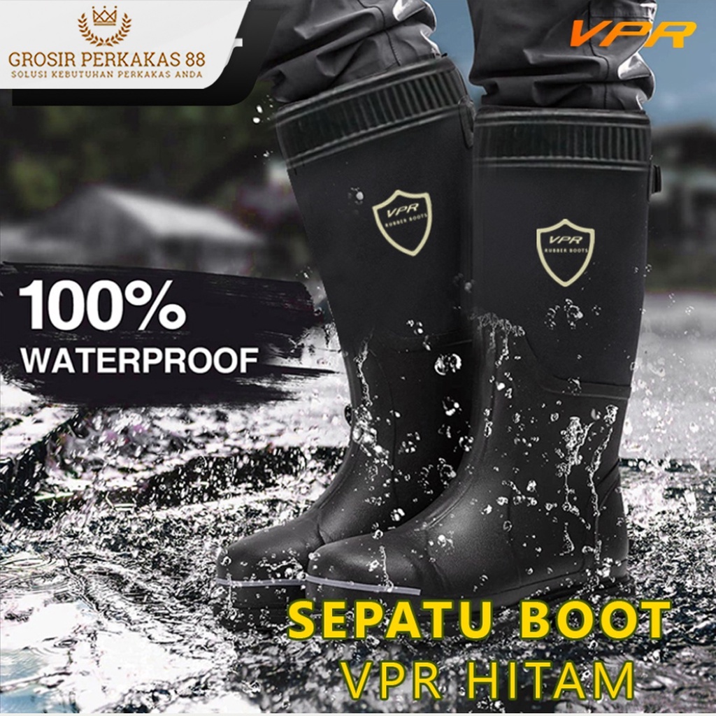 Sepatu Boots Karet Boot Hitam Pria Sepatu Boot Panjang Kerja Proyek Safety