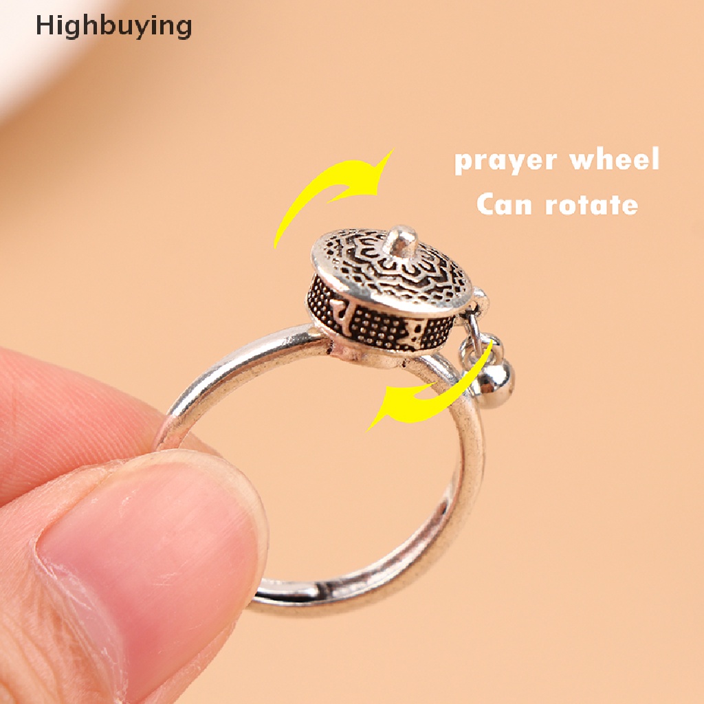 Hbid Buddhist Doa Tibet Roda Cincin Keberuntungan Cakra Cincin Lotus Bunga Cincin Terbuka Adjustable Rotag Rings Hadiah Glory