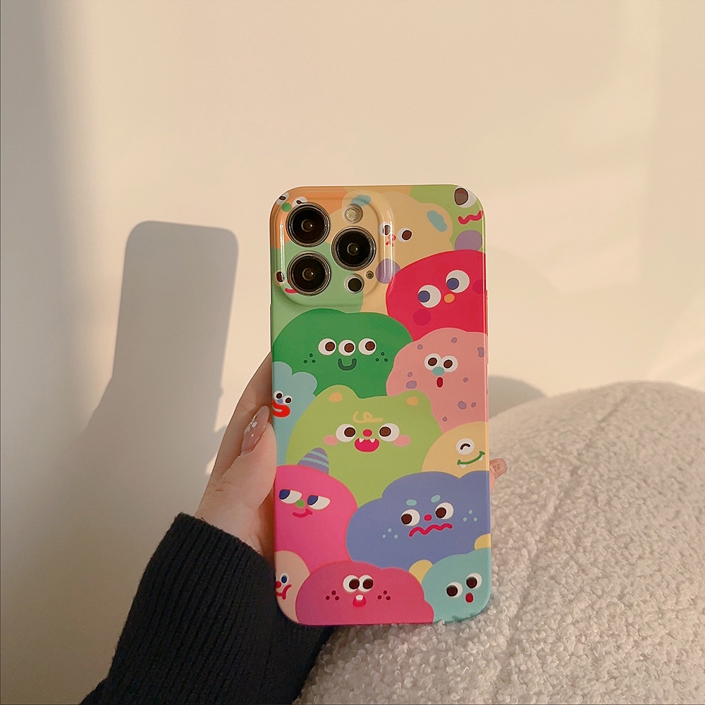 Korea Cute Little Monsters Kartun Hard Shell Case Untuk Iphone SE 2020 7 /8 Plus 14x XR XM 11 12 13 PRO MAX Casing Cover Pelindung AT0042