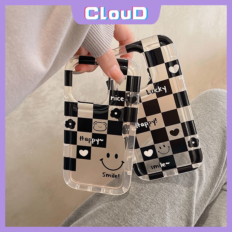 IPHONE Pasangan Chessboard Cinta Hati Case Kompatibel Untuk Iphone7 6s 8 6 Plus XR X13 11 12 14 Pro Max XS Max SE 2020 Smiley Lucu Shockproof Airbag Lembut Tpu Bunga Cover