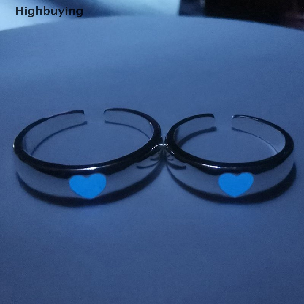 Hbid 1pasang Mode Baru Cinta Jantung Cincin Pembukaan Adjustable Retro Fluorescent Rings Bercahaya Pasangan Jantung Cincin Vintage Jari Gadis Pesta Perhiasan Hadiah Glory