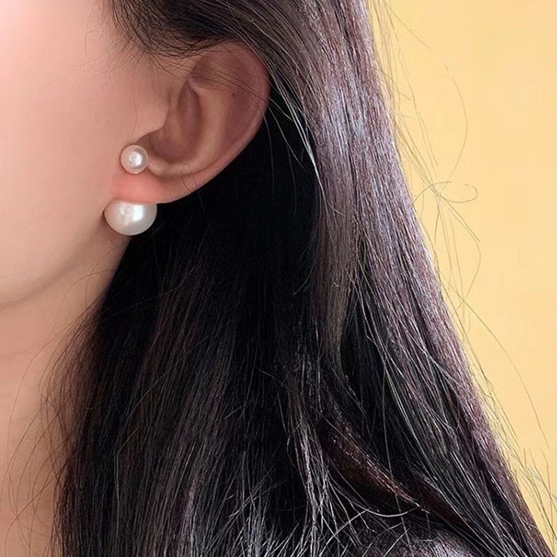 Jepang Korea Unik Temperamen Sederhana Mode Gaya Baru Double-Headed Besar Kecil Mutiara Anting Trendi