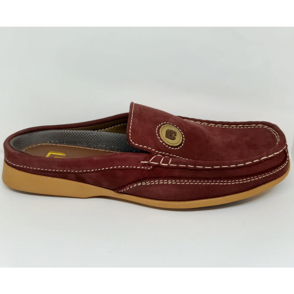 Sepatu Pria Selop Bustong Slip On Moccasin Kulit Asli Nubuck Grammer