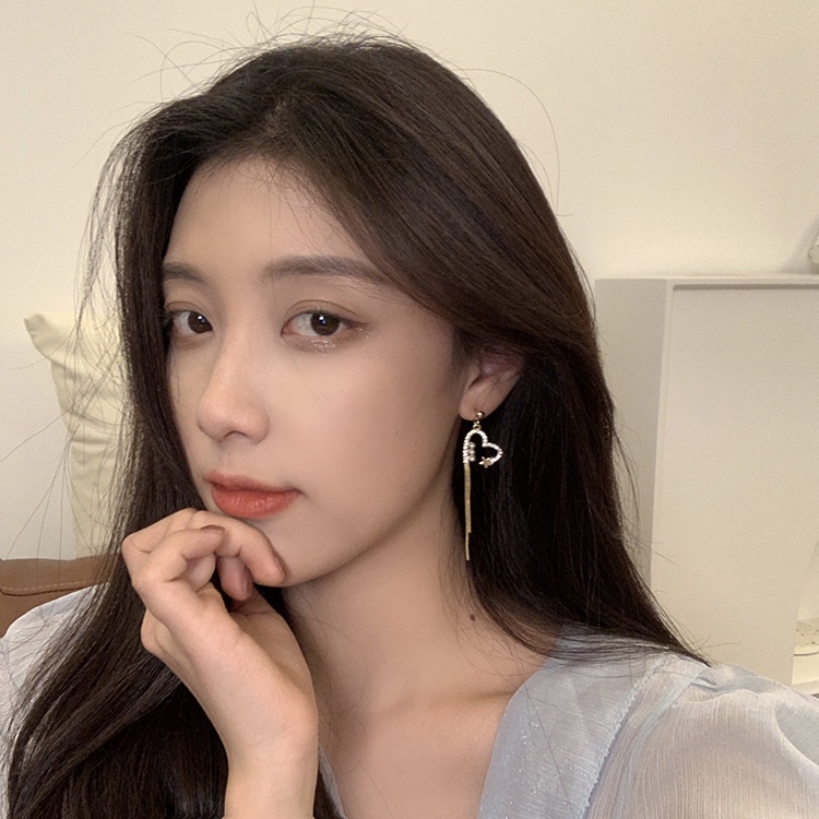 Anting Tusuk Emas Untuk Wanita Elegan Berongga Hati Drop Rumbai Earring Fashion Aksesoris Perhiasan