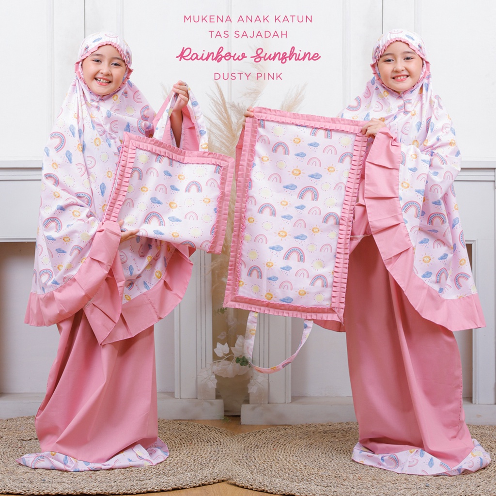 PUSAT MUKENA TASIK - MUKENA ANAK KATUN TAS SAJADAH MOTIF RAINBOW SUNSHINE