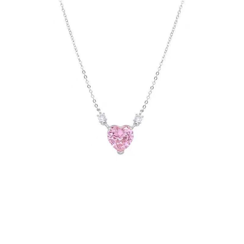 Fashion Kalung Rantai Hati Kristal Pink Liontin Elegan Untuk Aksesoris Perhiasan Wanita