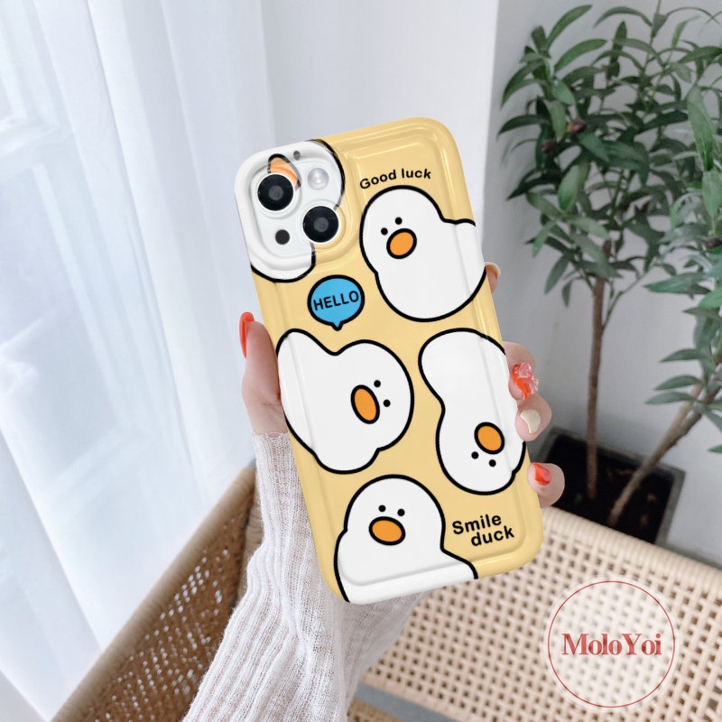 IPHONE Casing Ponsel Bebek Kartun Lucu Kompatibel Untuk Iphone11 14 13 12 Pro Max 7plus XR 6 6S 7 8 Plus X XS Max 11 Pro Max Perlindungan Kamera Shockproof Airbag Lembut TPU Silicon Cover