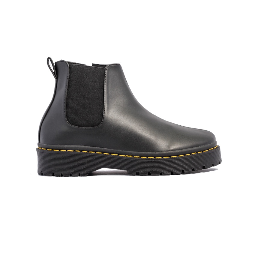 Chelsea Black Sepatu Boots Wanita Slip-On Docmart (Hak 4cm)