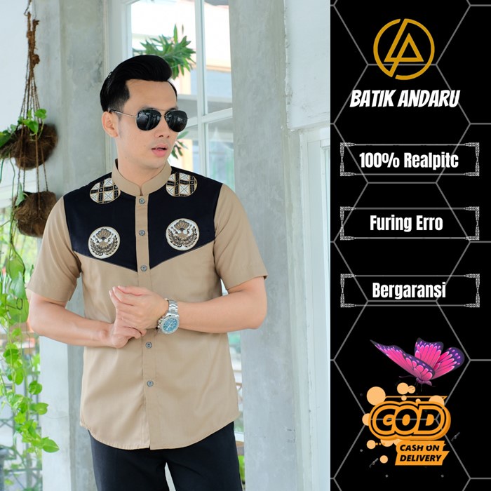 Baju Koko Qurta Pria Slimfit Lengan Pendek Kemeja Premium Warna Coklat Hitam