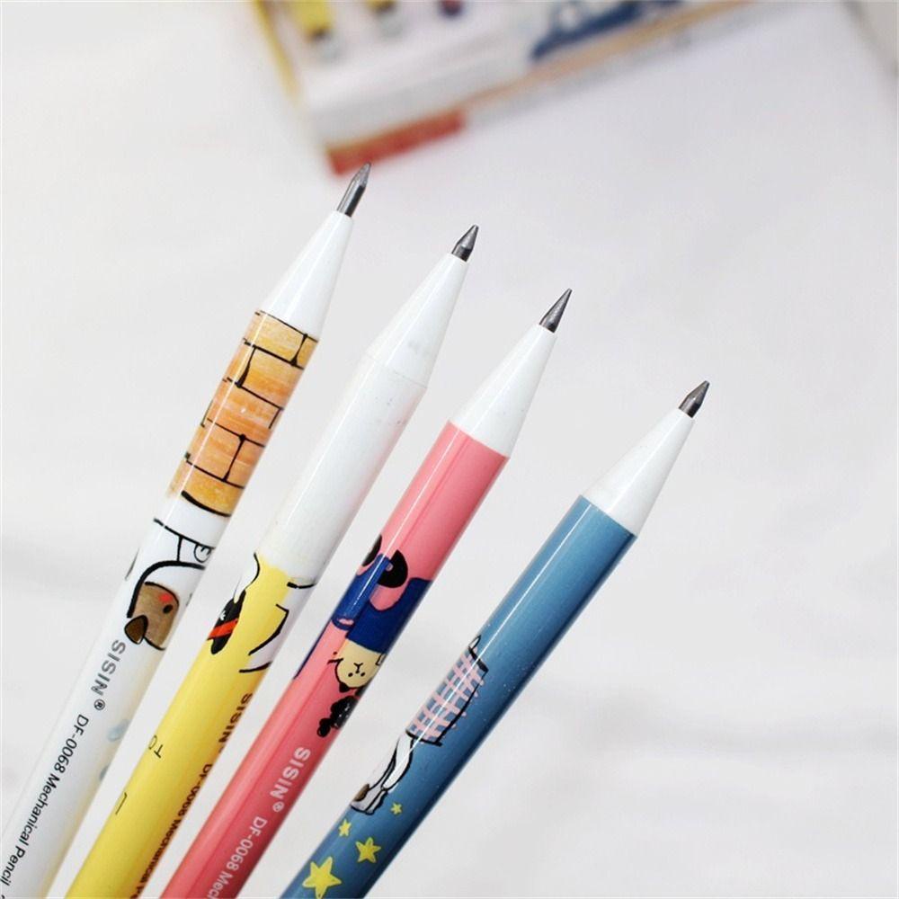 [Elegan] 4 Pcs Pensil Mekanik 4 Pcs Perlengkapan Sekolah 2.0mm Press Pen Lucu Anjing Anjing Pensil Otomatis