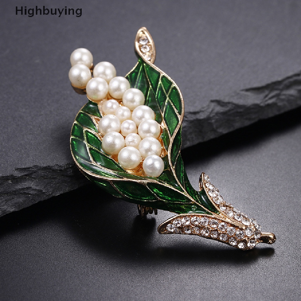 Hbid Enamel Tanaman Bunga Mutiara Kerah Lapel Bros Pin Buket Pengantin Perhiasan Hadiah Glory