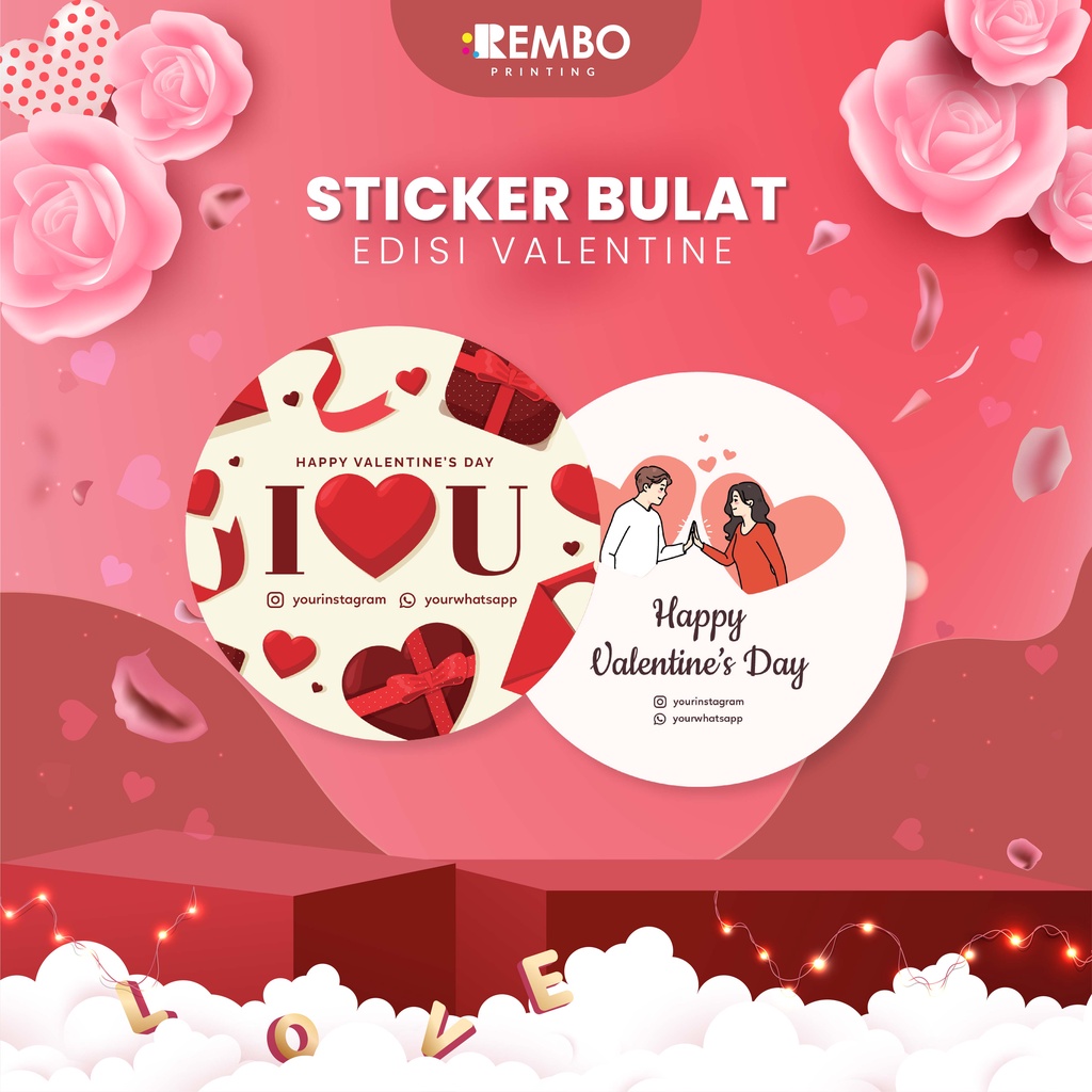 Sticker Valentine - Sticker VINYL/CHROMO Bulat [Valentine Edition] Gambar Logo Cetak Label Stiker Makanan Toples Botol Kemasan Valentine 2023 Hari Kasih Sayang