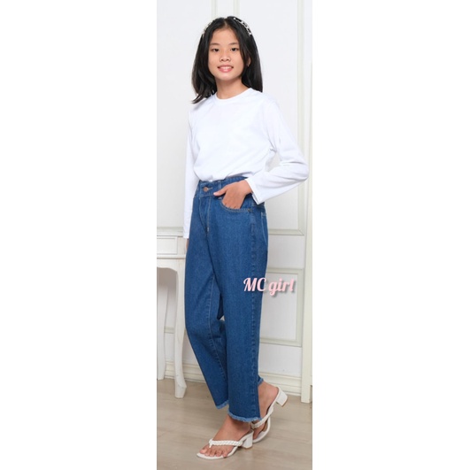 ( Size 24 - 26 ) MC girl - Kulot Rawis Pinggang Karet Anak Tanggung / Kulot Jeans Kancing 1 / Celana Jeans Kulot Boyfriend Rumbai Anak Perempuan