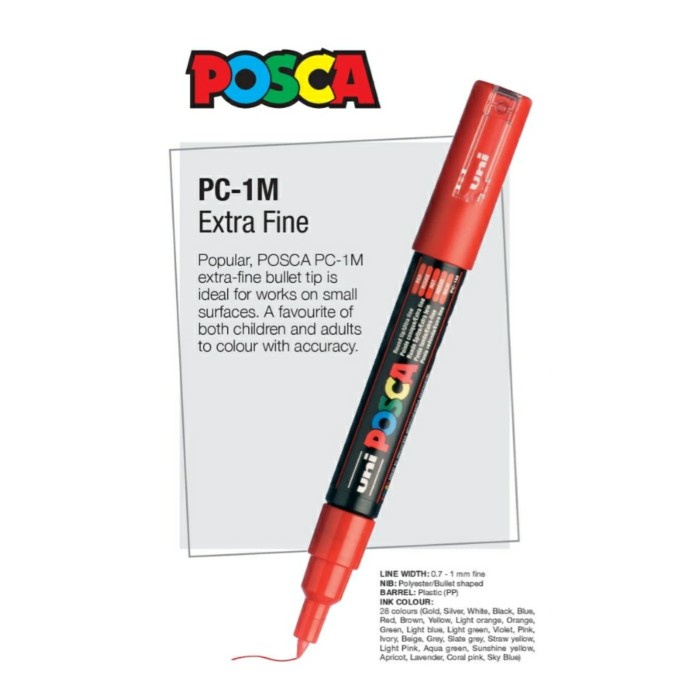 

Terlaris Uni Posca Paint Marker Pc-1M - Extra Fine Point, Nib Size : 0.7Mm
