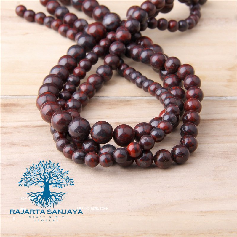 Butir Batu Natural Bloodstone Beads