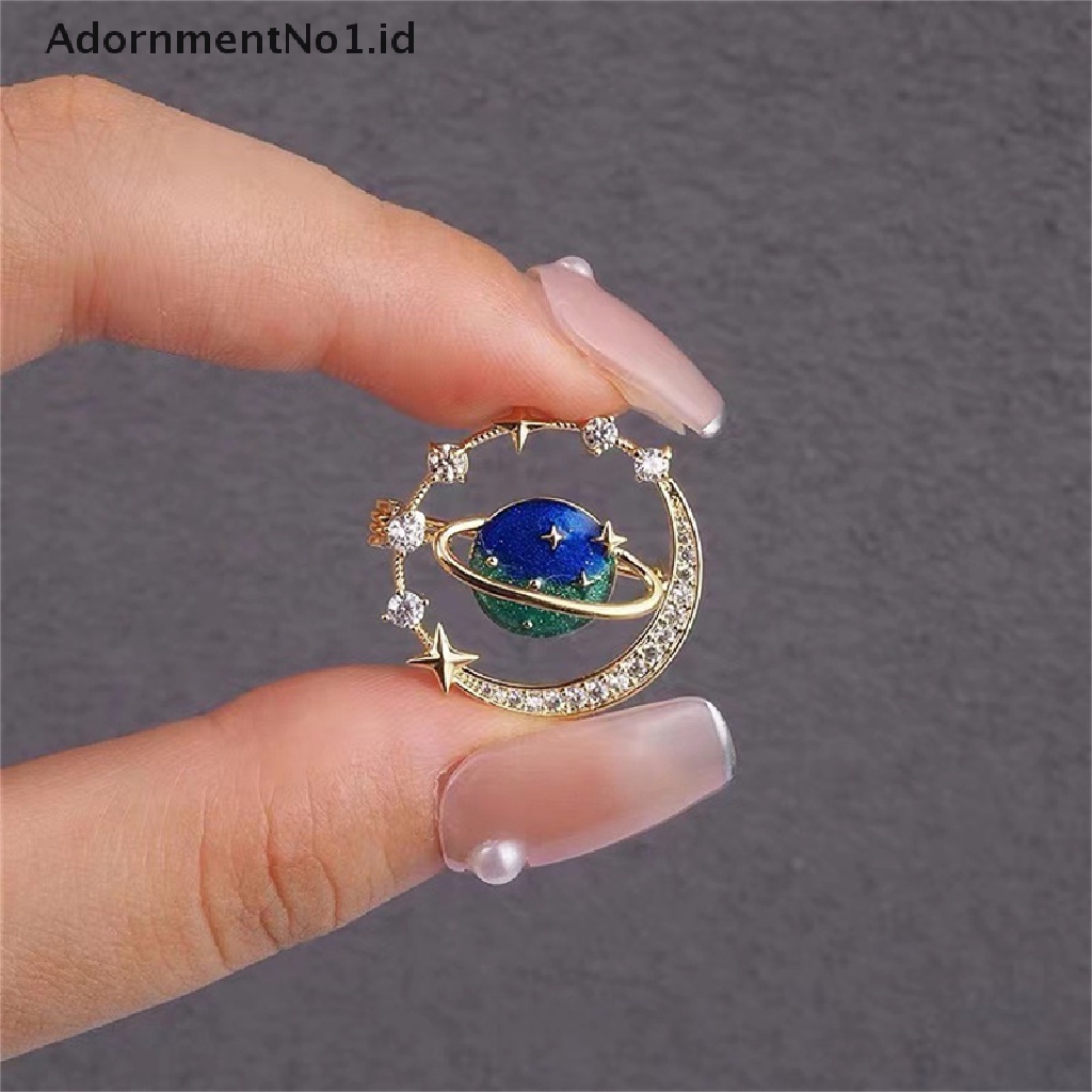 [AdornmentNo1] Lucu Bumi Bulan Bintang Bros Planet Biru Anti Liar Pin Mantel Syal Bros Perhiasan [ID]