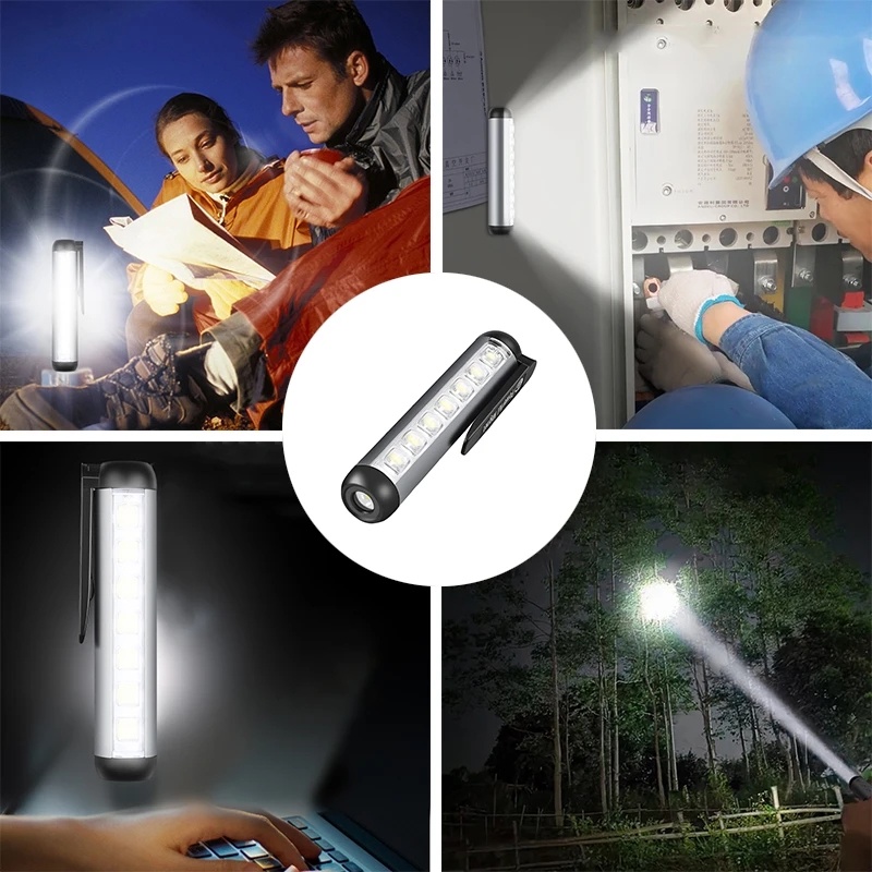 Lampu Kerja COB Torches Outdoor Camping Lantern USB Rechargeable Senter LED Mini Dengan Klip Portable Emergency Type-C Light Senter Tahan Air Work Light Lantern