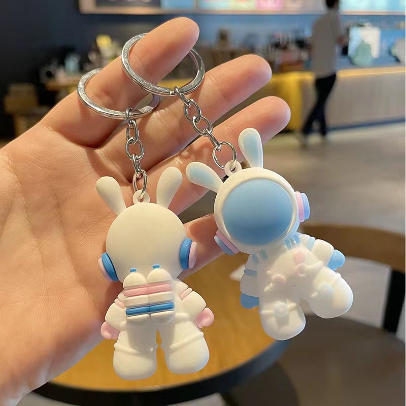 [Wholesale Prices] Pink Blue Bunny Pendant Key Ring Space Rabbit Couple Keychain Girls Backpack Hanging Ornament Birthday Decorative Gift Souvenir