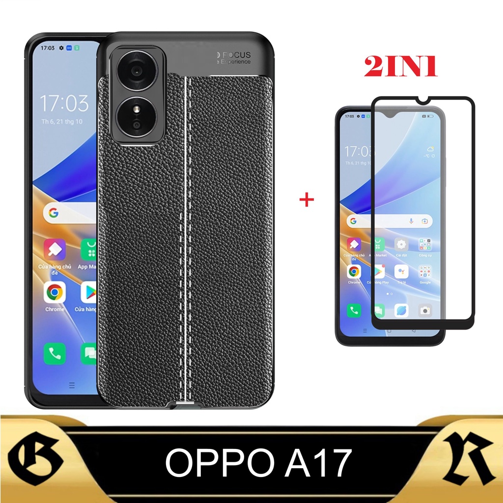 Promo Paket 2in1 Softcase Auto Focus Leather Oppo A17 2022 Casing Silikon Hp Bonus Tempered Glass La