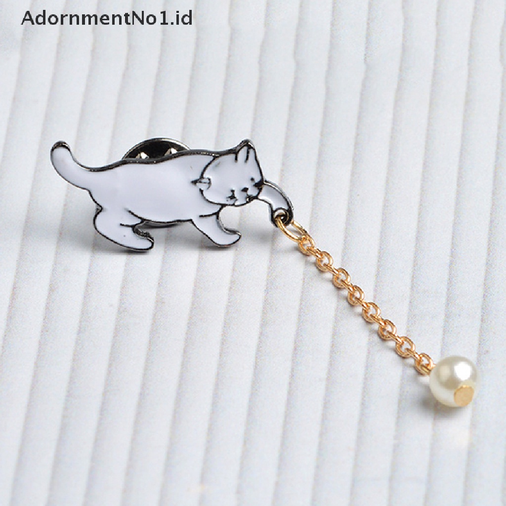 [AdornmentNo1] Enamel Lucu Mutiara Kucing Bros Pin Baju Kerah Pin Breastpin Wanita Perhiasan Hadiah [ID]