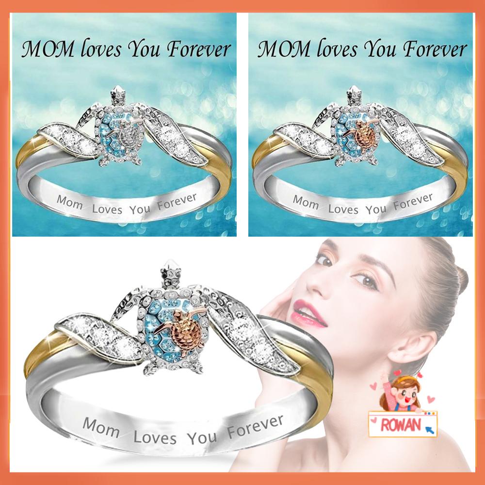 R-flower Turtle Ring Fashion Hewan Unik Penyu Laut Hadiah Hari Ibu Kristal Ibu Mencintaimu Selamanya